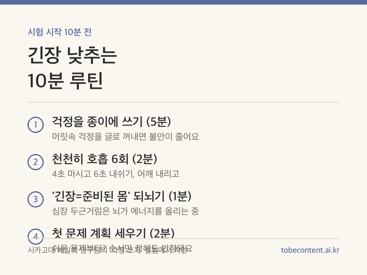 시험 시작 10분 전 긴장 낮추는 루틴 카드