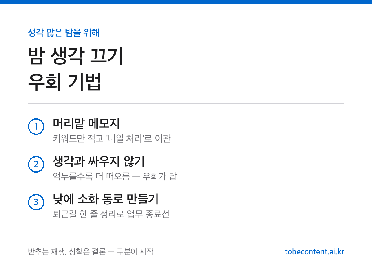 밤 반추 생각 끄기 우회 기법 정리 카드
