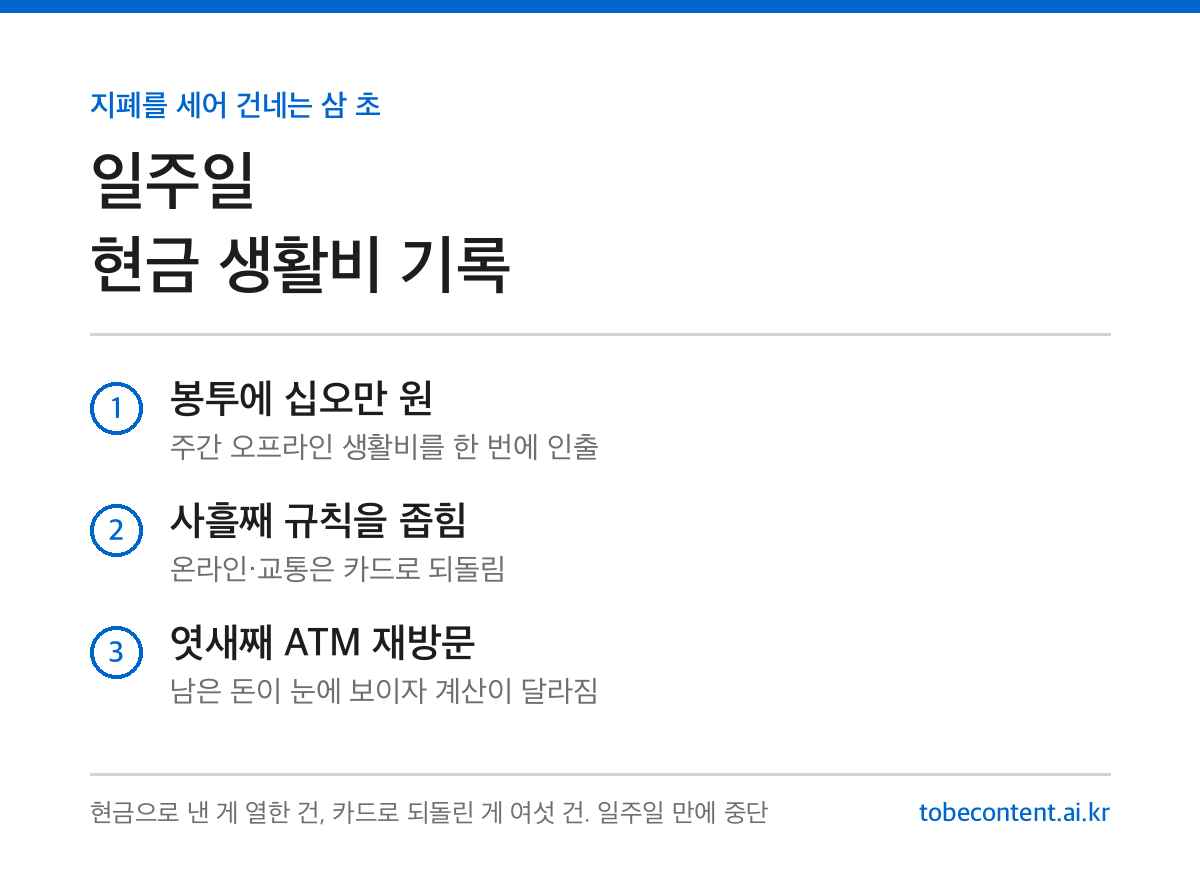 현금 생활비 일주일 기록 카드