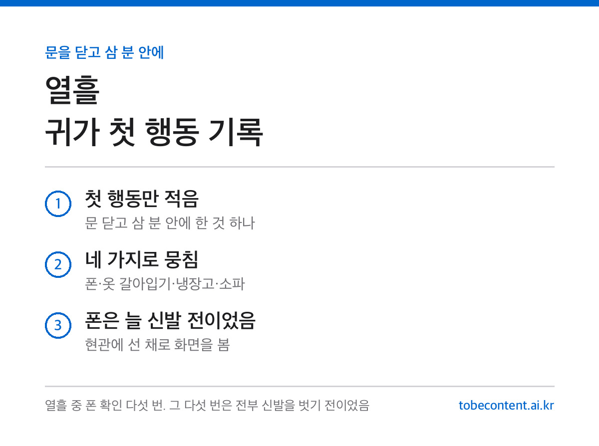 귀가 후 첫 행동 열흘 기록 카드