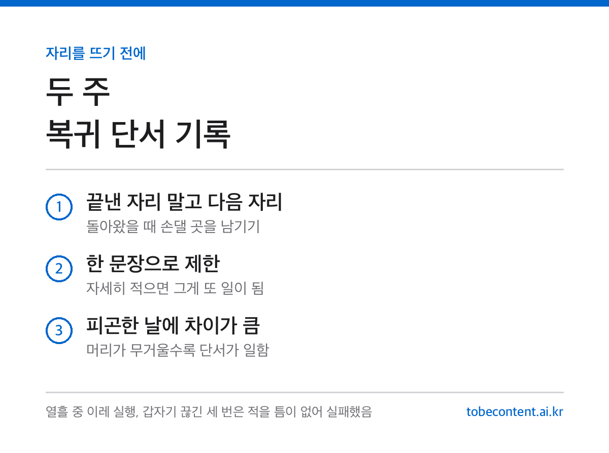 복귀 단서 두 주 기록 카드