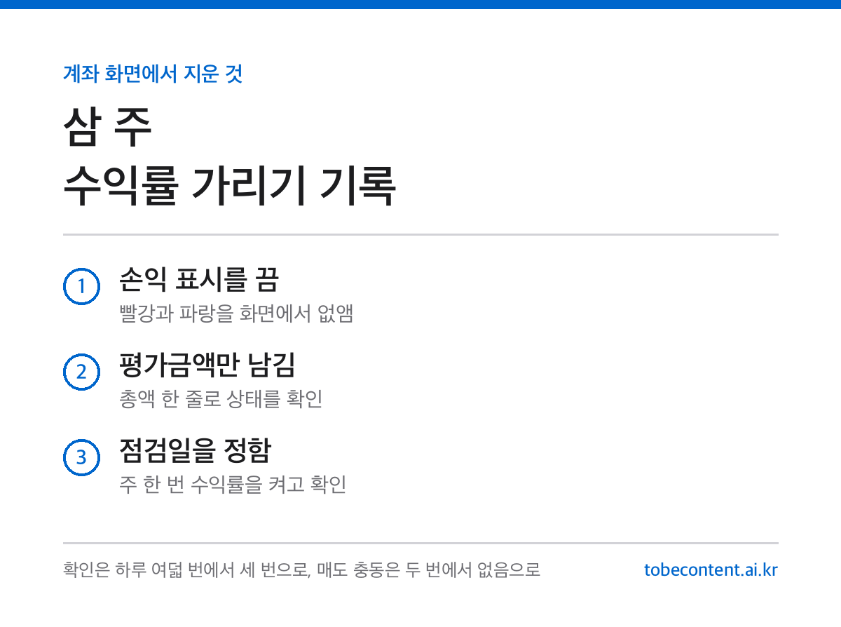 수익률 표시를 끄고 삼 주 지낸 기록 카드