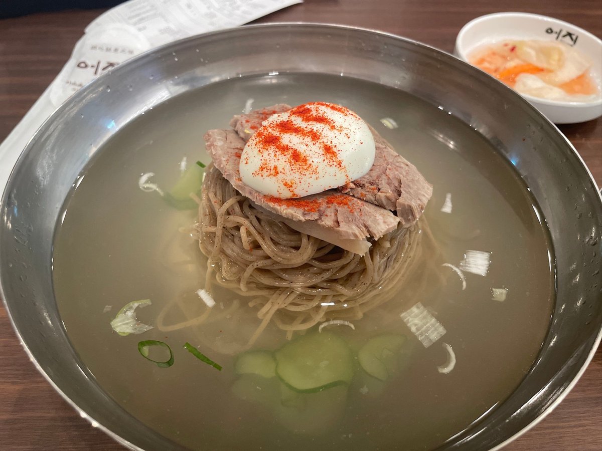 고기 고명과 달걀을 올린 평양냉면 한 그릇